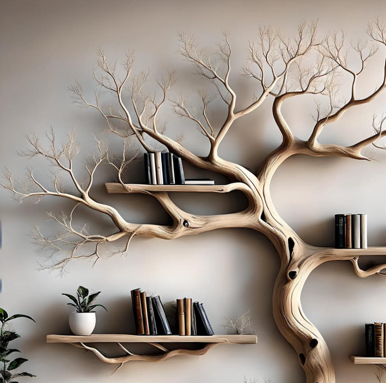 Pine trees Driftwood bookshelf For Living room decoration Wall Mounted Bookshelf