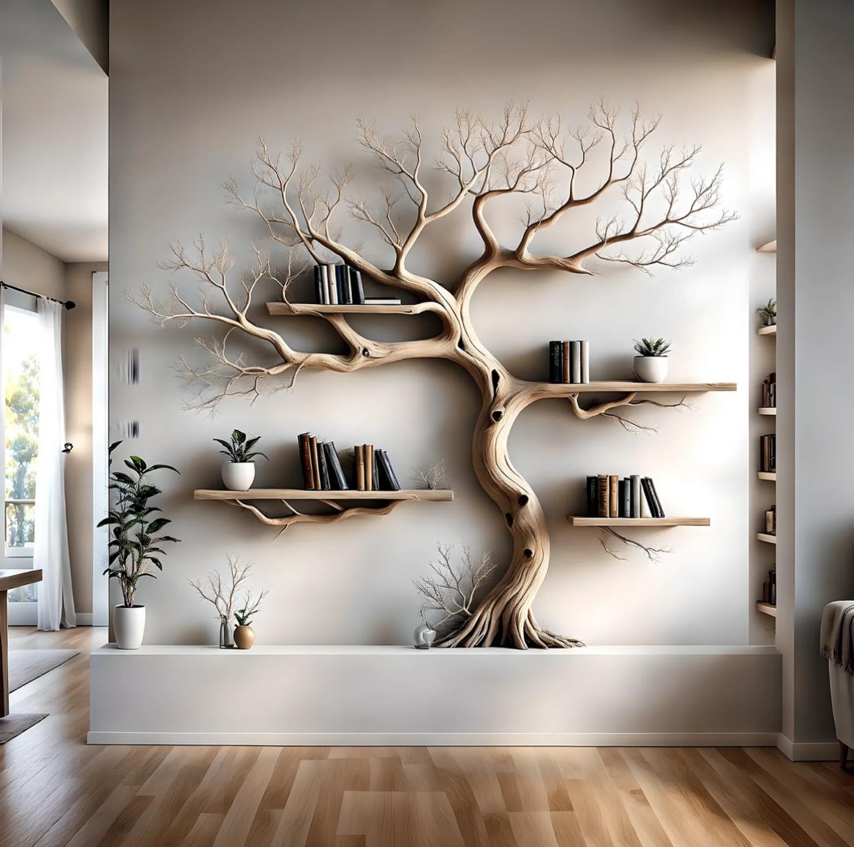 Pine trees Driftwood bookshelf For Living room decoration Wall Mounted Bookshelf