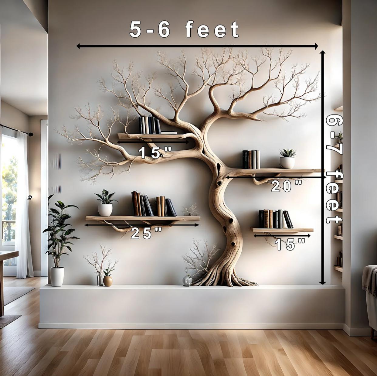 Pine trees Driftwood bookshelf For Living room decoration Wall Mounted Bookshelf