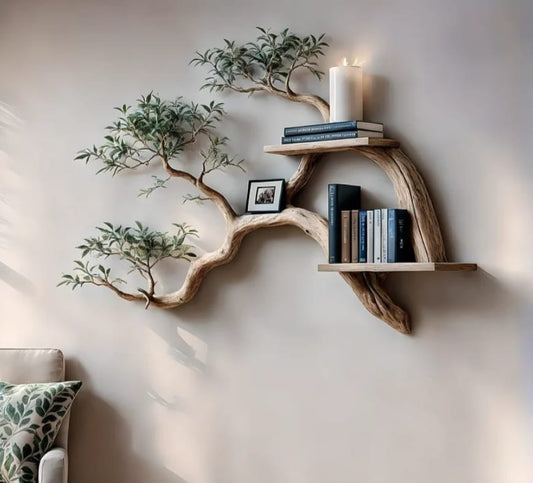 Solid Wooden Bookshelf with Tree branches